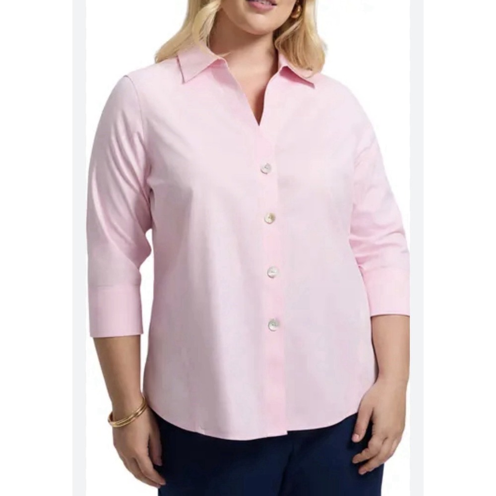 Foxcroft‎ NYC light pink button-up shirt 3/4 Sleeve Non-iron Fabric Size XXL